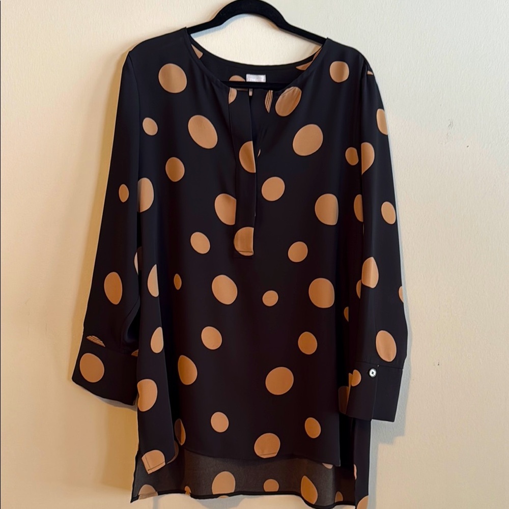Chico's Black and Tan Polka Dot 3/4 Sleeve Blouse